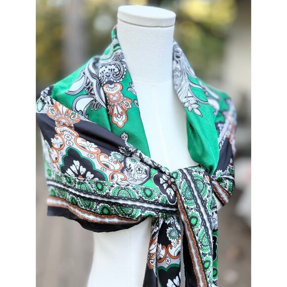 Chico's Women's Paisley Print Tunic Silk Blouse Emerald Green Size M + SCARF - Picture 10 of 14